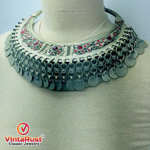 Load image into Gallery viewer, Antique Tribal Torque Choker Necklace With Red and Green Stones
