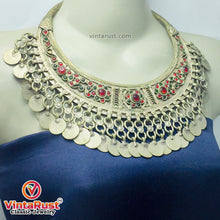 Load image into Gallery viewer, Antique Tribal Torque Choker Necklace With Red and Green Stones
