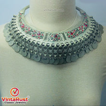 Load image into Gallery viewer, Antique Tribal Torque Choker Necklace With Red and Green Stones
