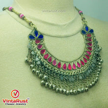 Load image into Gallery viewer, Beaded Chain Choker Necklace With Pink Glass Stones
