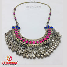 Load image into Gallery viewer, Beaded Chain Choker Necklace With Pink Glass Stones
