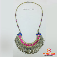 Load image into Gallery viewer, Beaded Chain Choker Necklace With Pink Glass Stones
