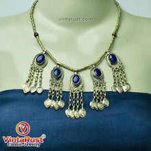 Load image into Gallery viewer, Beaded Chain Choker Necklace With Dangling Tassels and Blue Stone
