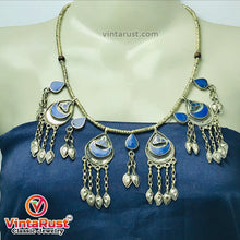Load image into Gallery viewer, Beaded Chain Light Weight Lapis Choker Necklace With Silver Tassels
