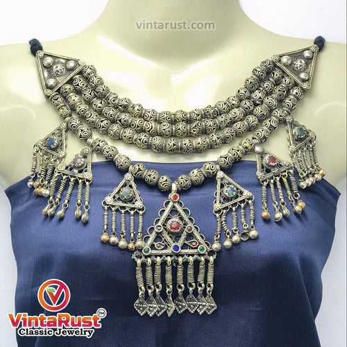 Stylish Beaded Chain Necklace with Seven Beautiful Dangling Pendants