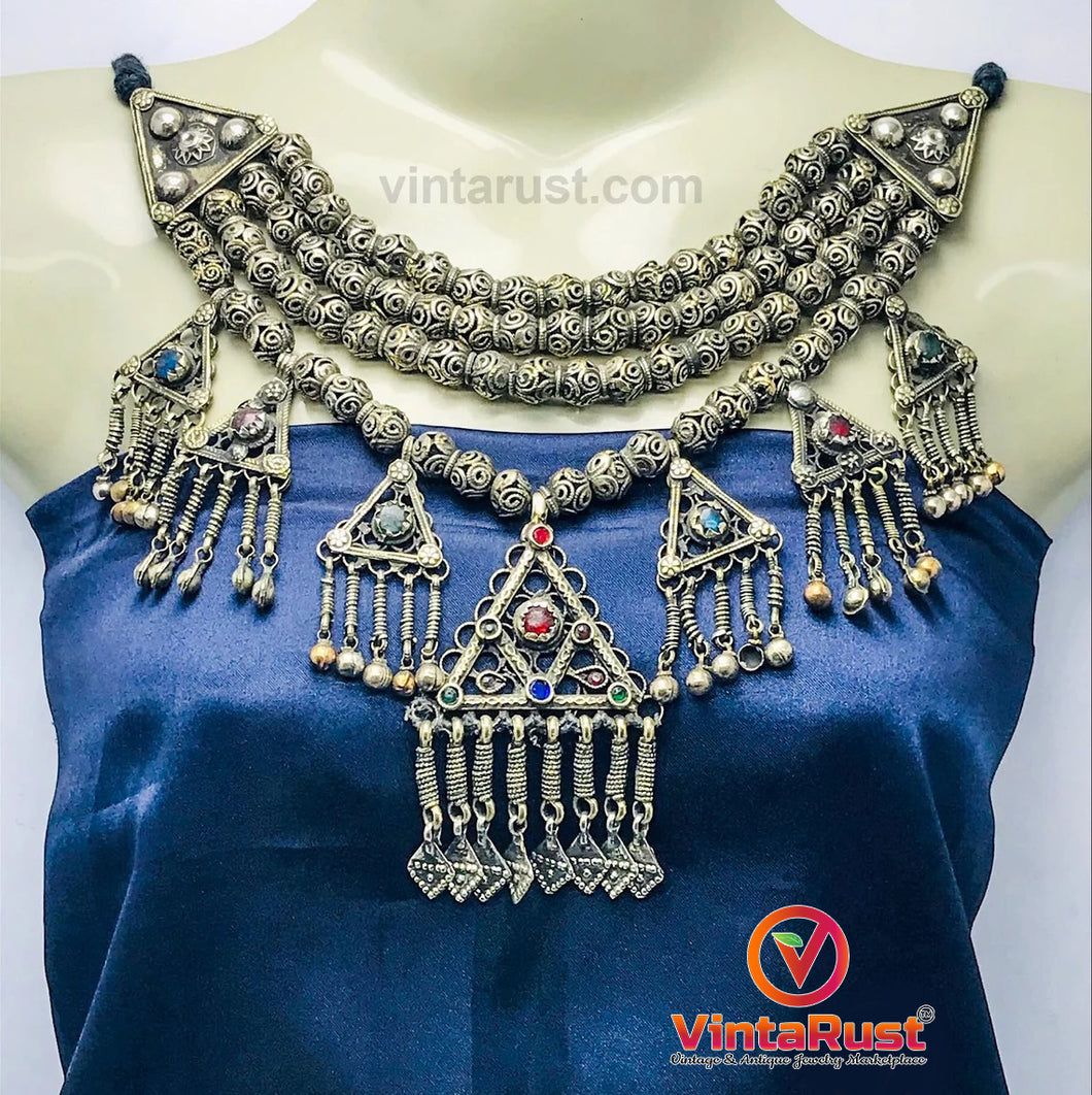 Stylish Beaded Chain Necklace with Seven Beautiful Dangling Pendants