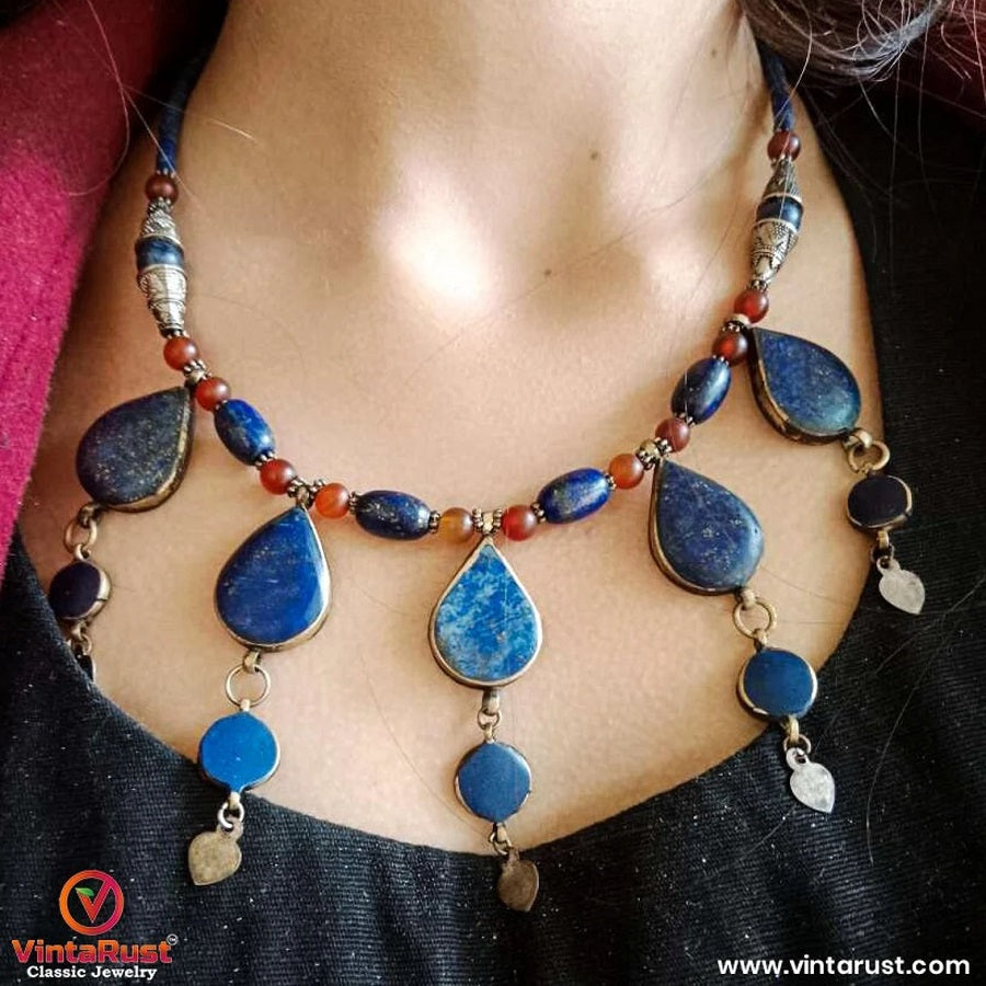 Beaded Chain With Lapis Lazuli Stone Necklace