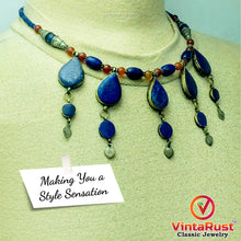 Load image into Gallery viewer, Stylish Lapis Lazuli Stone Necklace with Beaded Chain
