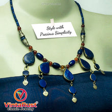 Load image into Gallery viewer, Stylish Lapis Lazuli Stone Necklace with Beaded Chain
