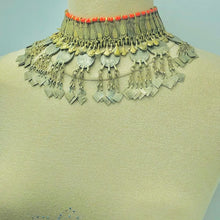 Load image into Gallery viewer, Rustic Choker Necklace with Golden Metal Motifs and Vintage Coins
