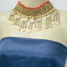 Load image into Gallery viewer, Rustic Choker Necklace with Golden Metal Motifs and Vintage Coins
