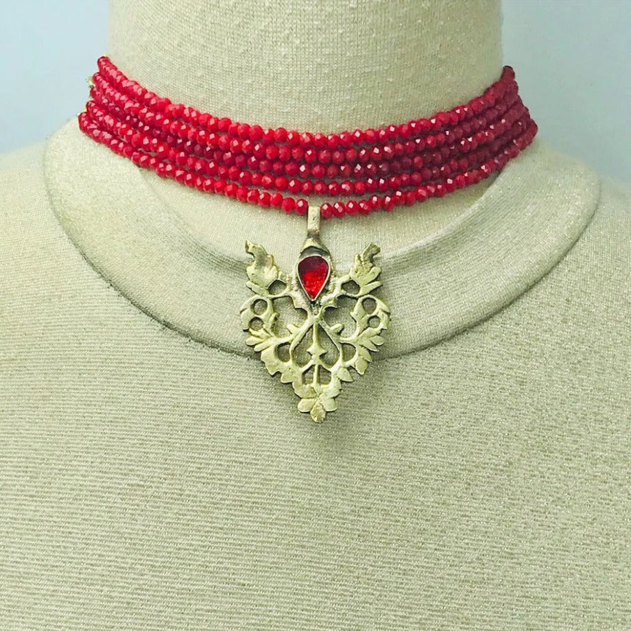 Beaded Multilayers With Brass Motif Jewelry Set