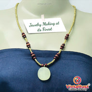 Metal and Wooden Beaded Chain Necklaces With Stone