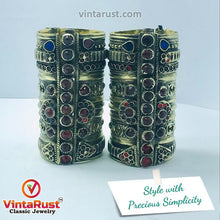 Load image into Gallery viewer, Big Massive Antique Cuff Bracelet With Red Glass Stones
