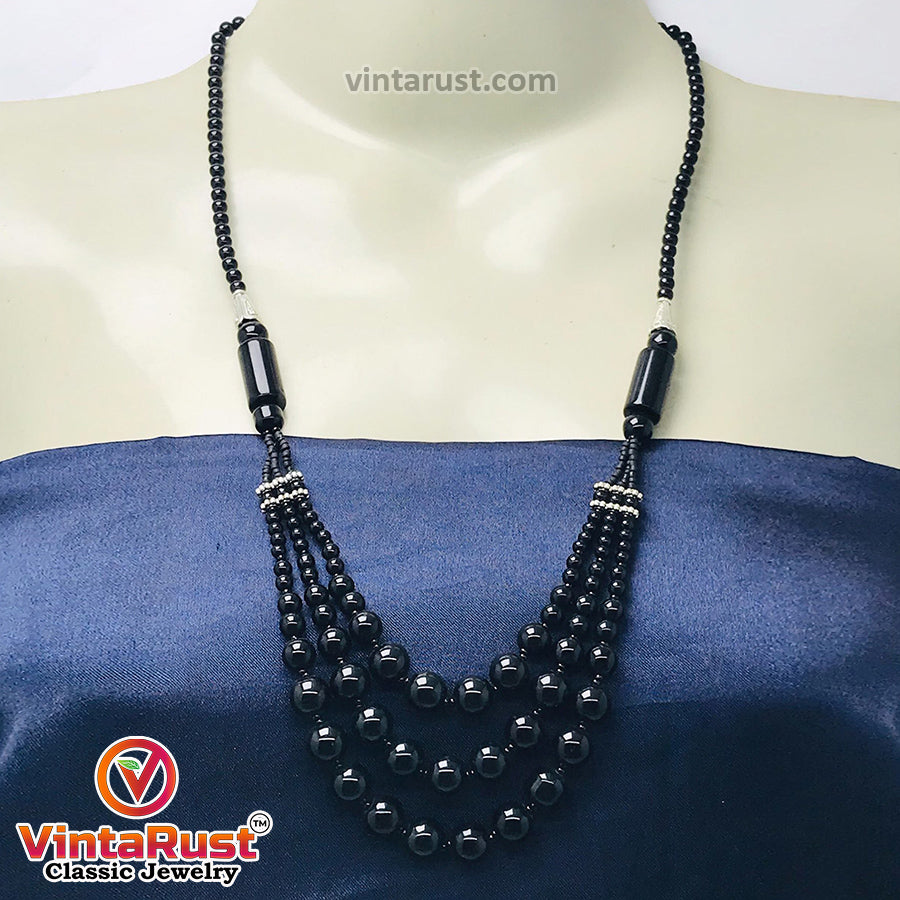 Black Multilayers Beaded Necklace