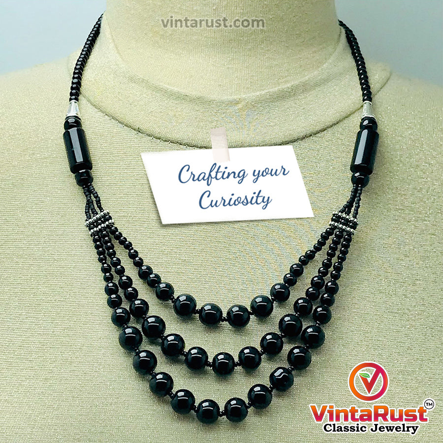 Black Multilayers Beaded Necklace