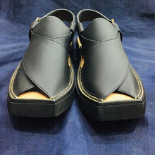 Load image into Gallery viewer, Black Leather Peshawari Chappal Gents Shoes
