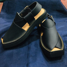 Load image into Gallery viewer, Black Leather Peshawari Chappal Gents Shoes
