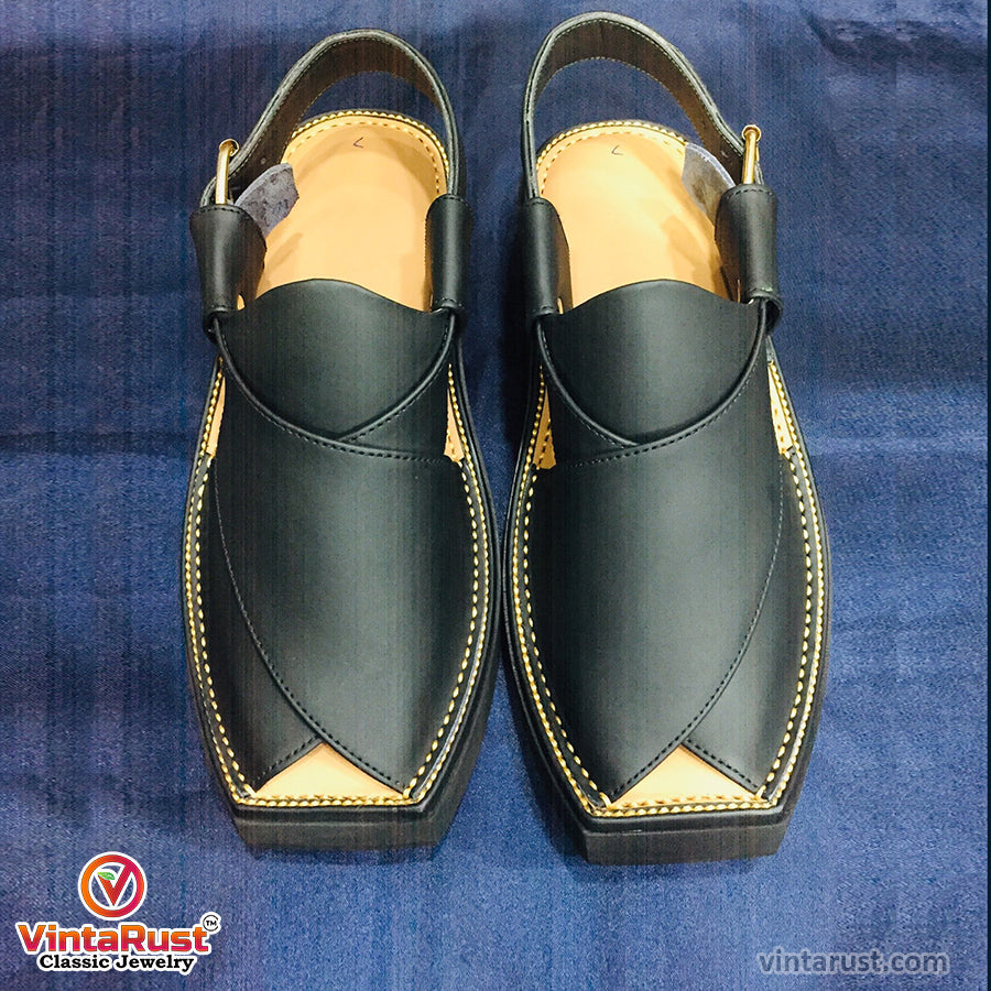 Black Leather Peshawari Chappal Gents Shoes