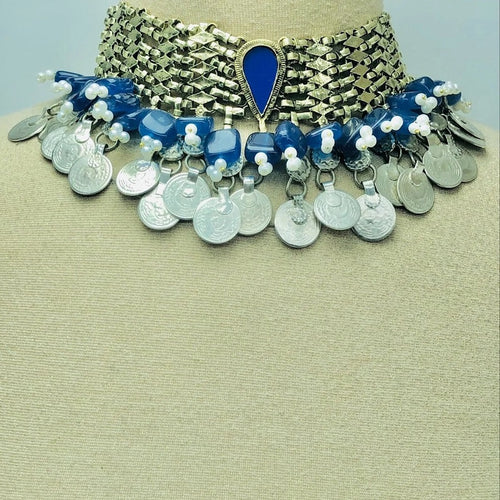 Blue Vintage Coins Choker Necklace