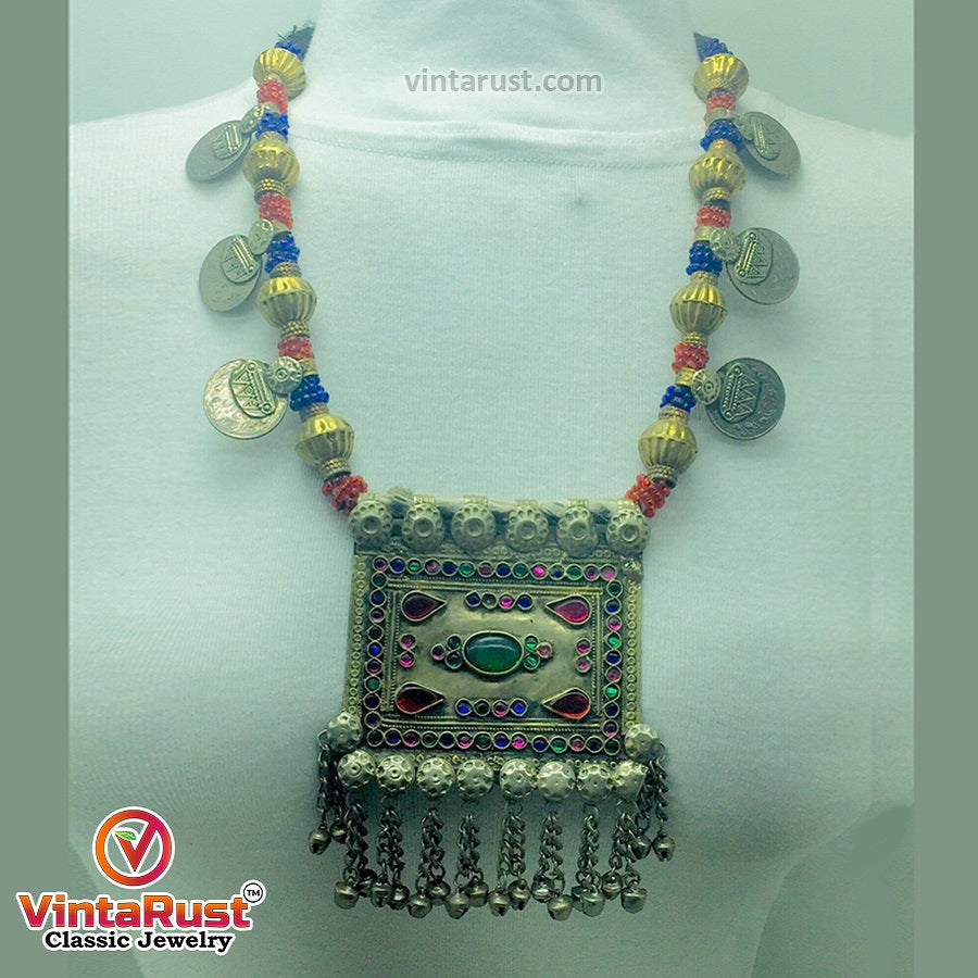 Bohemian Necklace With Golden Big Metal Beads and Coins