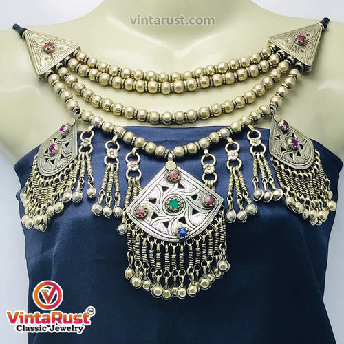 Tribal Multilayers Beaded Choker Necklace With Pendants