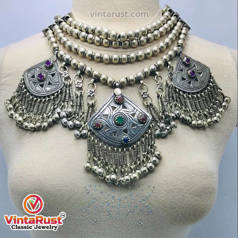Tribal Multilayers Beaded Choker Necklace With Pendants