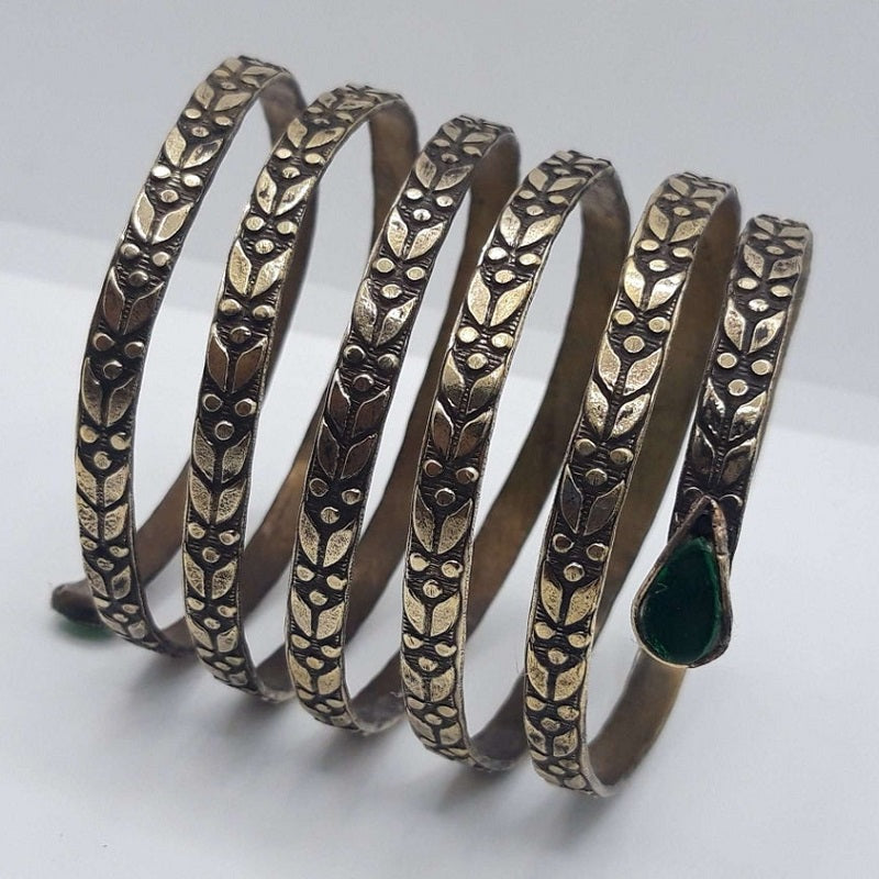 Vintage Spiral Green Stone Cuff Bracelet