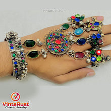 Load image into Gallery viewer, Slave Bracelet with Multicolor Glass Stones and Bells
