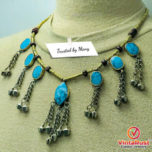 Load image into Gallery viewer, Festive Tribal Beaded Necklace with Turquoise Stones and Bells
