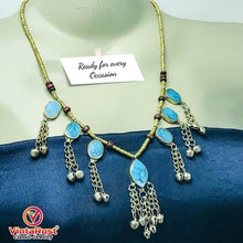 Load image into Gallery viewer, Festive Tribal Beaded Necklace with Turquoise Stones and Bells

