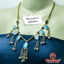 Load image into Gallery viewer, Festive Tribal Beaded Necklace with Turquoise Stones and Bells
