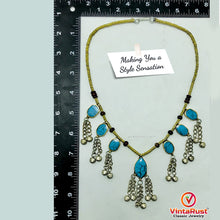 Load image into Gallery viewer, Festive Tribal Beaded Necklace with Turquoise Stones and Bells
