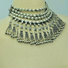 Load image into Gallery viewer, vintage-choker-necklace-with-silver-metal-beads
