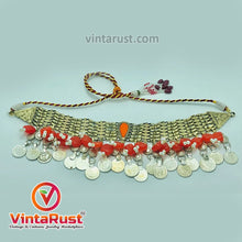 Load image into Gallery viewer, Unique Orange Stone and Coin Collar Choker Necklace
