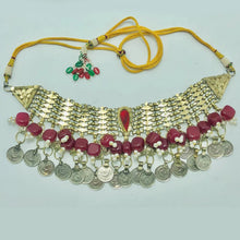 Load image into Gallery viewer, Coins Choker Necklace With Red Stone and Beads
