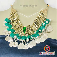 Load image into Gallery viewer, Coins Choker With Green Glass Stones
