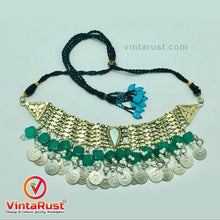 Load image into Gallery viewer, Coins Choker With Green Glass Stones
