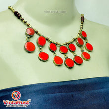 Load image into Gallery viewer, Coral Stone Beaded Choker with Ring and Earrings
