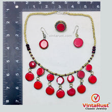 Load image into Gallery viewer, Coral Stone Beaded Choker with Ring and Earrings
