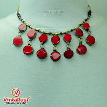 Load image into Gallery viewer, Coral Stone Beaded Choker with Rings and Earrings
