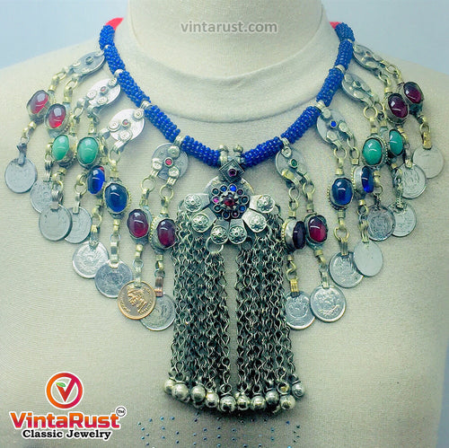 Dangling Vintage Coins and Stone Necklace