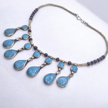 Load image into Gallery viewer, Dangling Turquoise Stone Necklace, Ethnic Bib Necklace,
