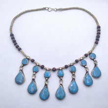 Load image into Gallery viewer, Dangling Turquoise Stone Necklace, Ethnic Bib Necklace,
