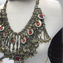 Load image into Gallery viewer, Oversized Bib Necklace With Glass Stones and Dangling Tassels
