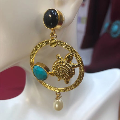 Golden Dangle Turquoise Earrings