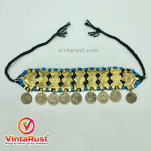 Load image into Gallery viewer, Choker With Golden Metal Motifs and Turquoise Beads
