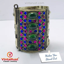 Load image into Gallery viewer, Vintage Gypsy Cuff Bracelet With Big Glass Stones
