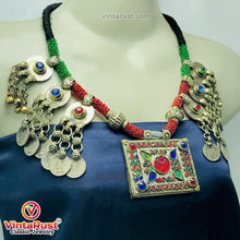 Load image into Gallery viewer, Green and Red Beaded Necklace With Vintage Coins
