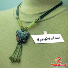 Load image into Gallery viewer, Green Beaded Chain Necklace With Dangling Butterfly Pendant
